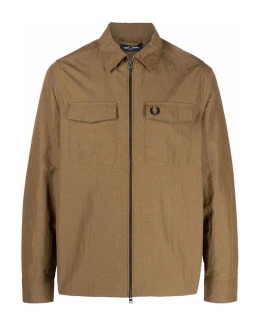 Fred Perry Brown Logo Nylon Overshirt for men