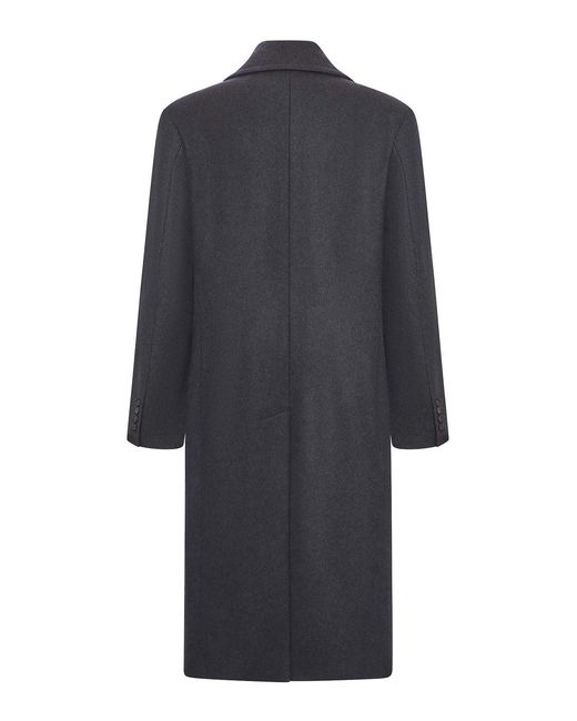 Hevò Blue Double-Breasted Herringbone Coat for men