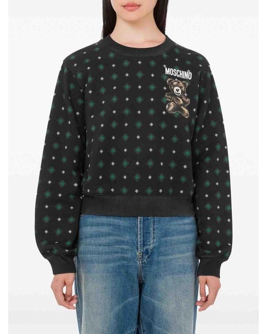 Moschino Black Organic Cotton Cropped Teddy Bear Sweatshirt