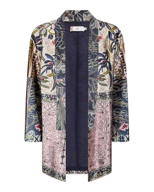 HUI Blue Chinese-Style Printed Silk Jacket