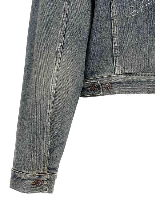 Balenciaga Gray Rhinestone Logo Denim Jacket