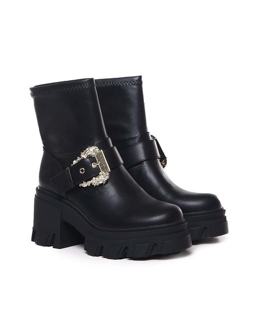 Versace Jeans Couture Black Chunky Buckle Ankle Boots