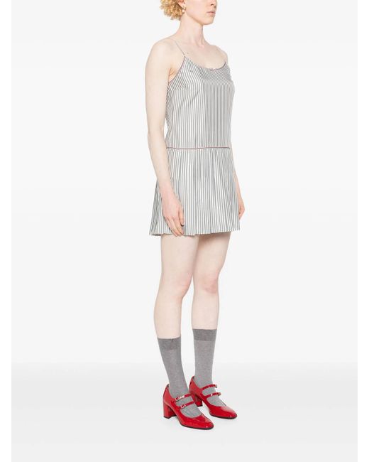 Thom Browne White Striped Pleated Minidress