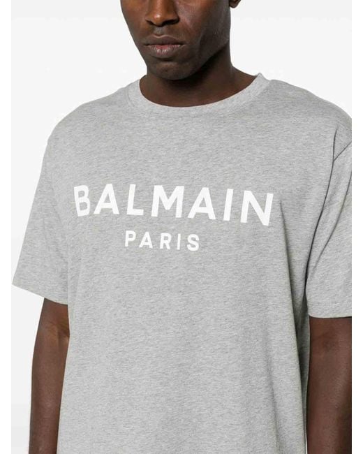Balmain Gray T-shirt With Logo for men