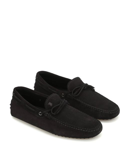 Tod's Black Lace Detail Suede Loafers for men