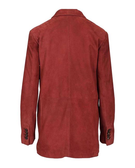 Tagliatore Red Josie Double-Breasted Lambskin Suede Blazer