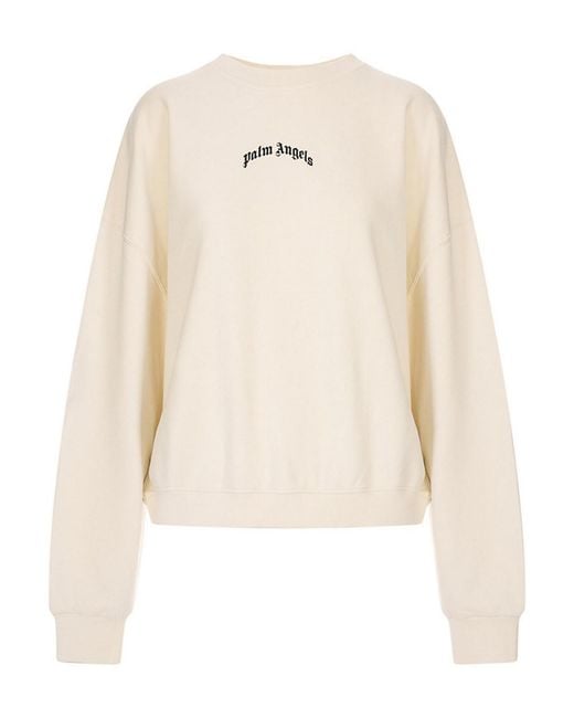 Palm Angels White Curved Logo Loose Crop Crew