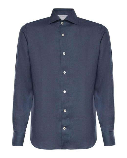 Eleventy Blue Linen Shirt for men