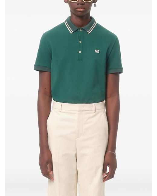 Valentino Green Vlogo Signature Cotton Polo Shirt for men