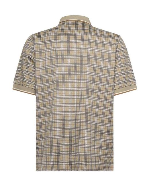Burberry Gray Check Cotton Blend Polo Shirt for men