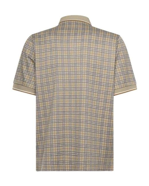 Burberry Gray Check Cotton Blend Polo Shirt for men
