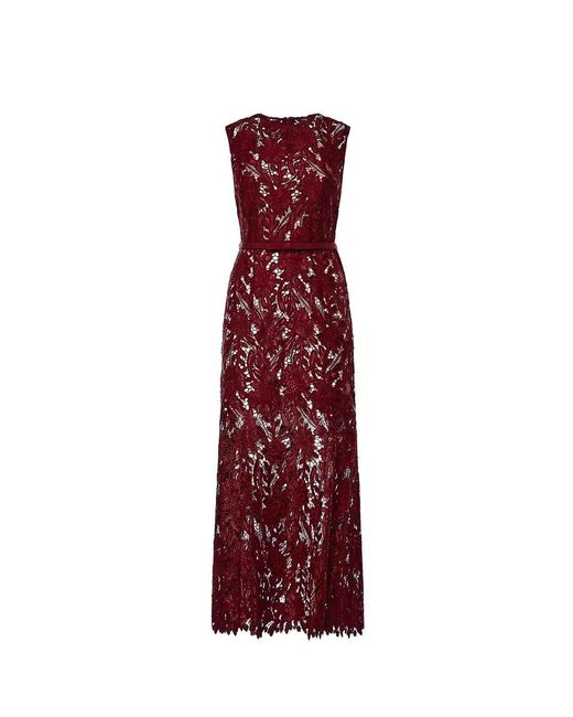 Self-Portrait Red Burgundy Guipure Lace Midi Dress