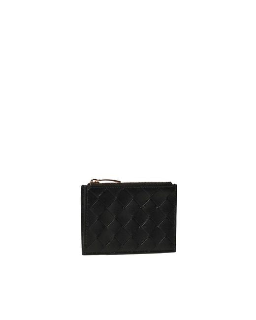 Bottega Veneta Black Intrecciato Zip Card Holder