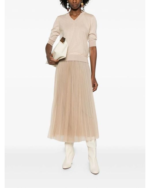 Fabiana Filippi Natural Pleated Tulle Skirt