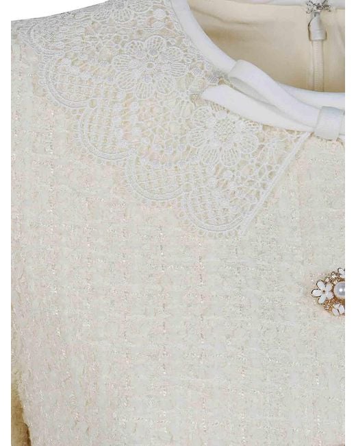 Self-Portrait White Boucle Lace Trim Dress