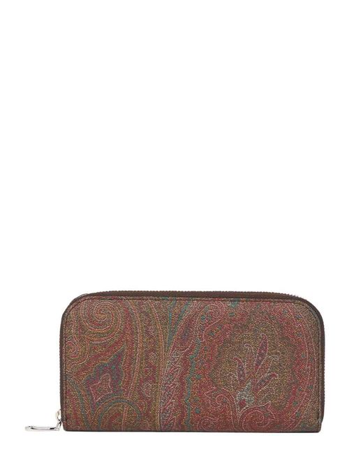 Etro Brown Canvas Zip Around Wallet for men
