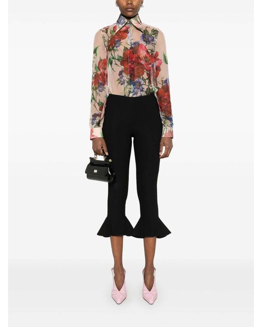 Dolce & Gabbana White Long-Sleeved Silk Shirt With Floral Print