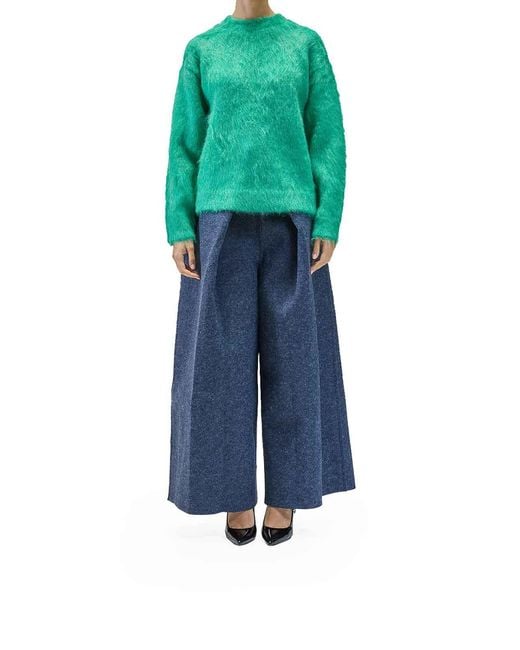 Sunnei Green Hairy Knit Round Neck Sweater for men