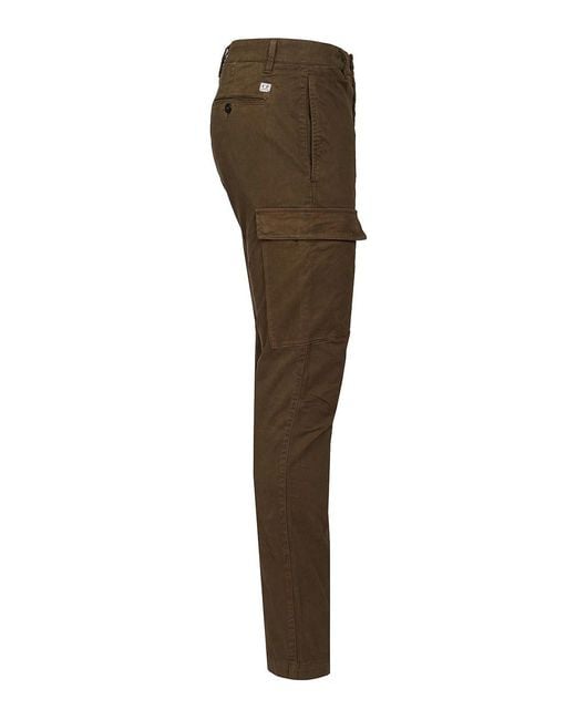 C P Company Brown Cargo Trousers Made Of Stretch Cotton Satin for men