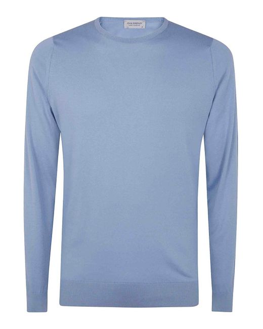 John Smedley Blue Hatfield Long Sleeves Crewneck Pullover for men