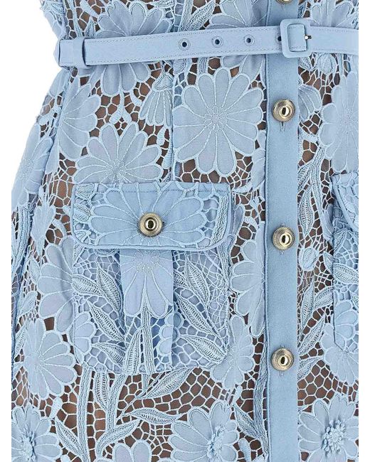 Self-Portrait Blue Lace Tie Neck Midi' Dress