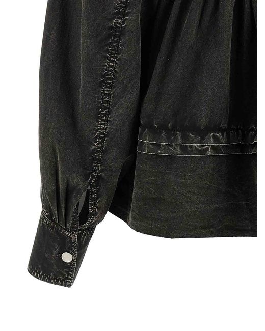 Ganni Black Washed Frill Blouse
