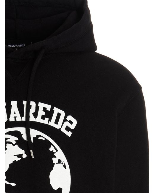 DSquared² Black Globetrotter Logo Printed Drawstring Hoodie for men