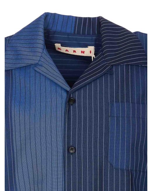 Marni Blue Degrade Striped Wool Bowling Shirt for men