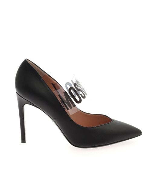 Moschino Black Branded Strap Pumps