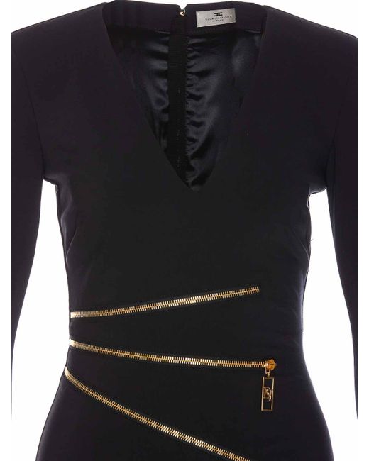 Elisabetta Franchi Black Crepe Mini Dress With Zip