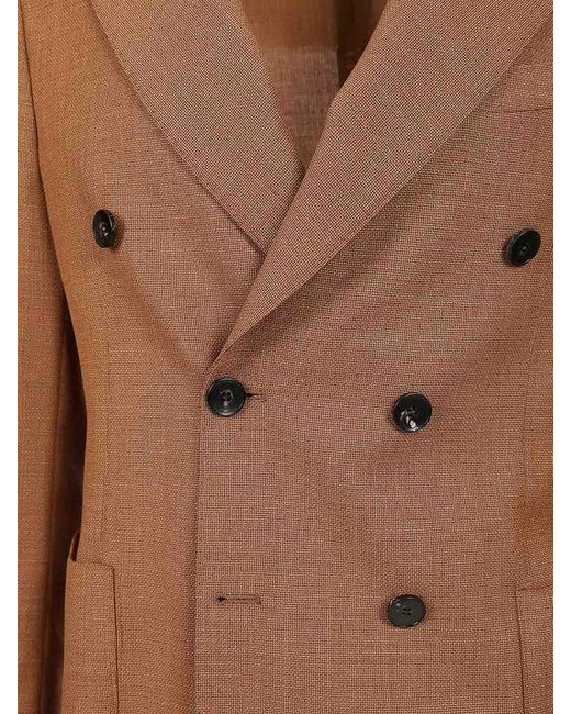 Guarinucci Brown Double-Breasted Wool Blazer for men