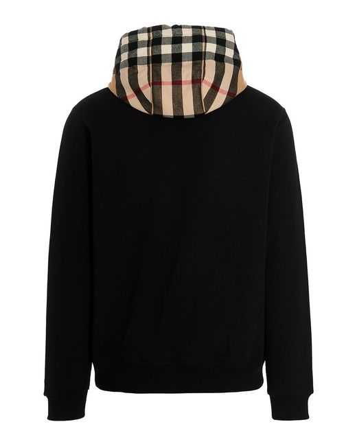Burberry Black Check Hood Cotton Blend Hoodie for men