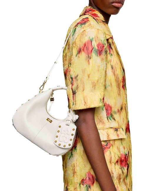 Ganni White Mini Hobo Bag With Studs