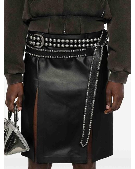 The Attico Black Leather Skirt With Front Slits