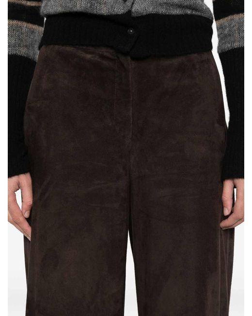 Via Masini 80 Black Leather Wide-Leg Trousers