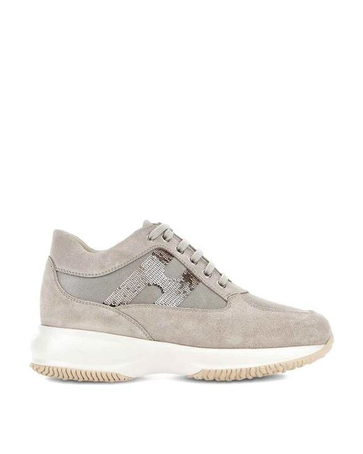 Hogan White Interactive Suede Sneakers With Sequins