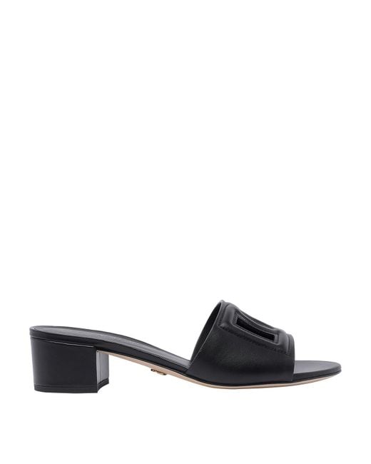 Dolce & Gabbana Black Logo Heeled Sandals
