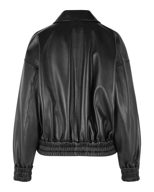 Jil Sander Black Leather Bomber Jacket