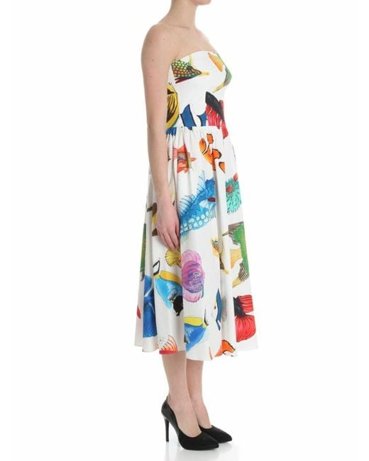 Stella Jean White Multicolored Dress With Fishes Print