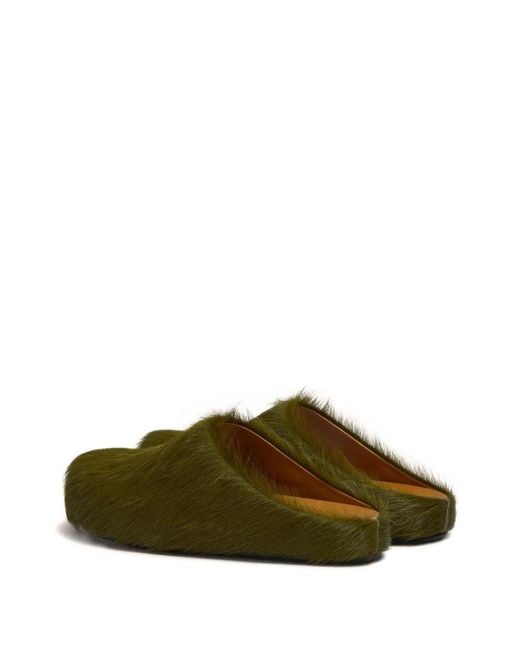 Marni Green Long Hair Calfskin Fussbett Sabot