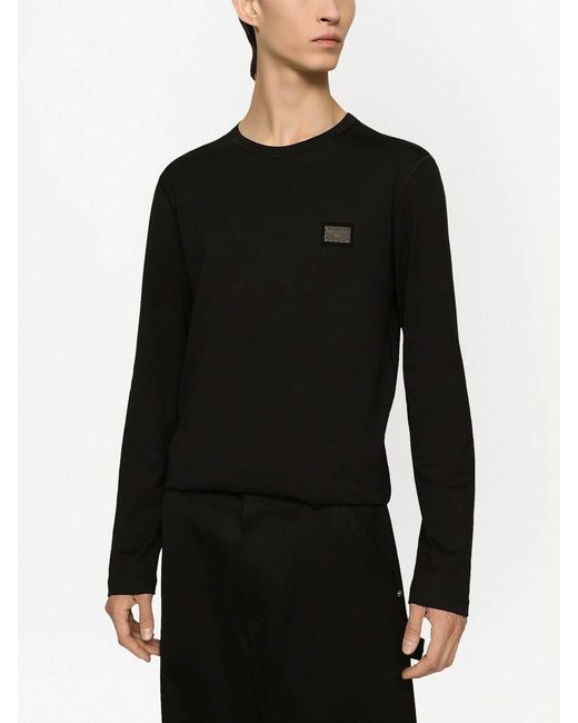 Dolce & Gabbana Black Logo-Tag Long-Sleeve T-Shirt for men
