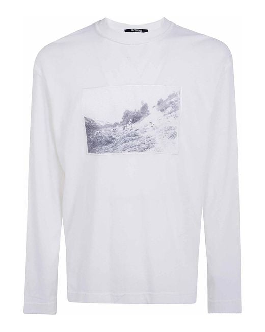 Jacquemus White Le Tshirt Paysan Long Sleeves T-Shirt for men
