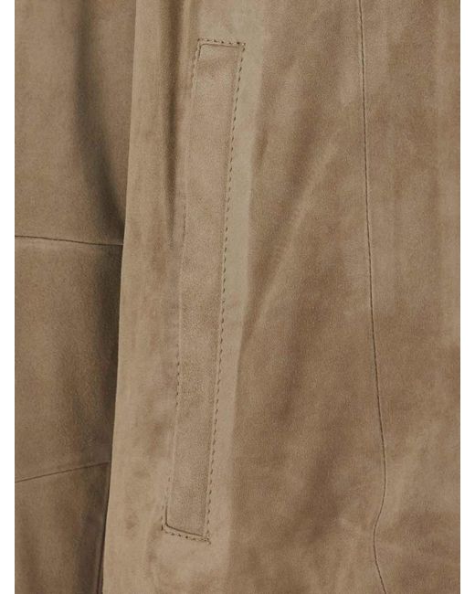 Low Brand Brown Suede Jacket With Shirt Collar for men