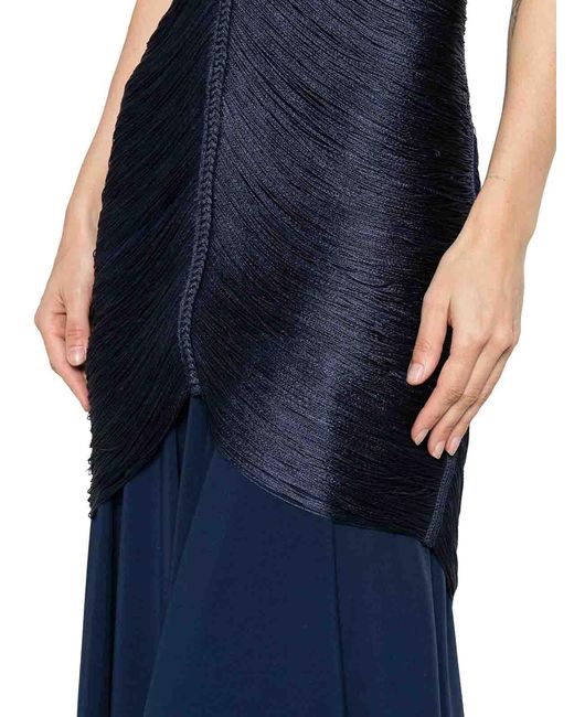 Bless Blue Long Nostalgia Dress With Fringes And V-Neck