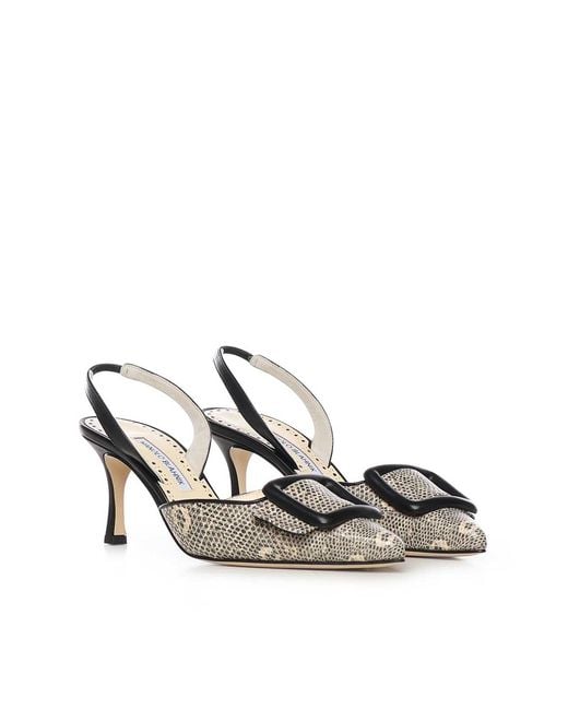 Manolo Blahnik Metallic Maisalebi Lizard Print Pump