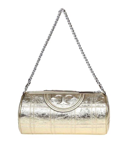 Tory Burch Fleming Cylinder Bag In Metallic Leather
