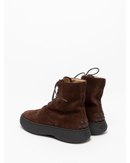 Tod's Brown Lace-Up Leather Ankle Boots for men