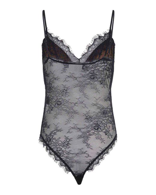 Self-Portrait Gray Bodysuit Made Of Polyester Blend