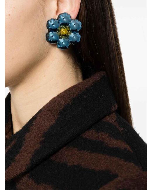 Marni Blue Floral Clip Earrings