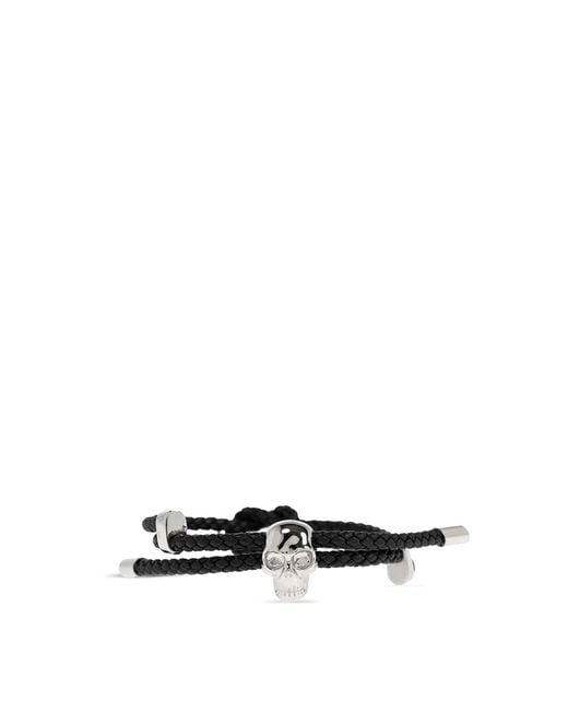 McQueen White Skull Braided Leather Cord Bracelet for men